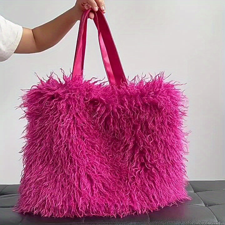 Trendy Plush Large Capacity Tote Bag - Portable Solid Color Underarm Commuting Bag